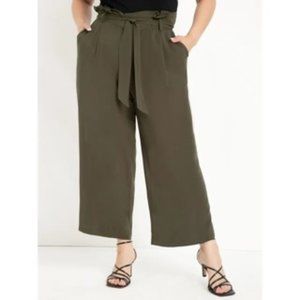 Green Eloquii Paper Bag Waist Wide Leg Crop Pants